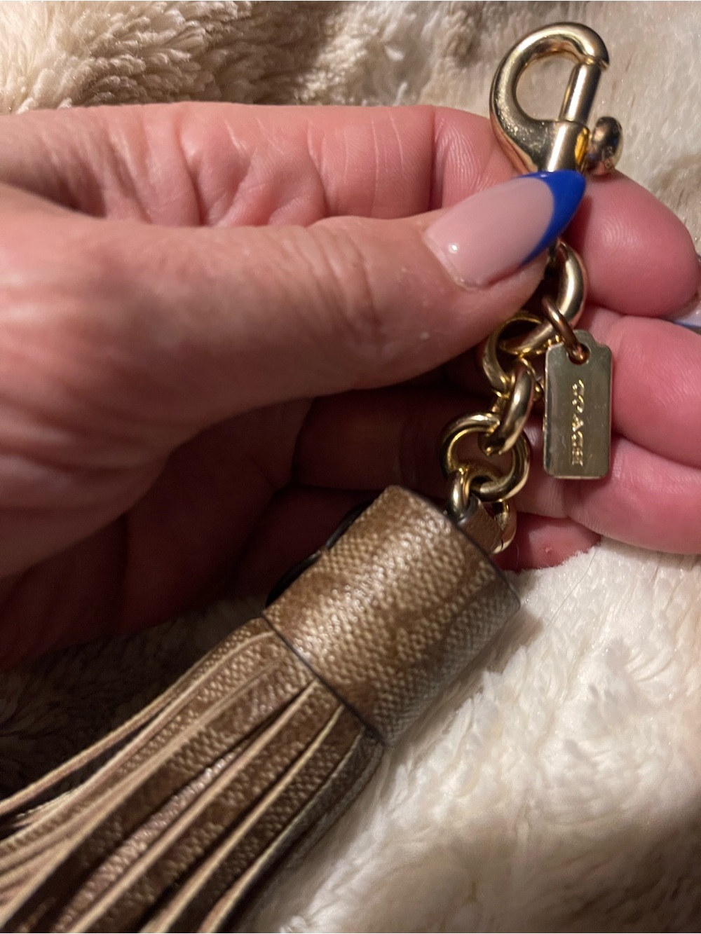 Coach Brown Leather Tassel Keychain with Gold Clip - Picture 5 of 5